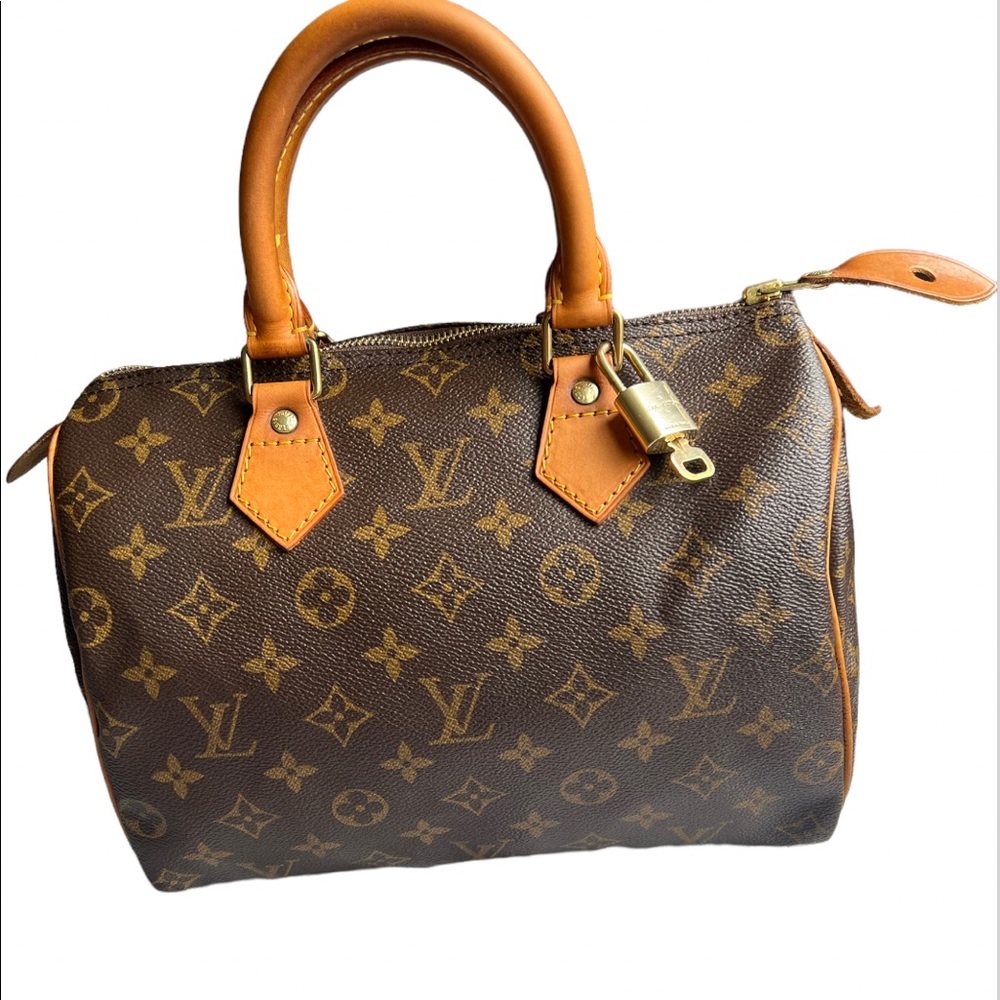 Louis Vuitton Brown Monogram Canvas Speedy Shoulder Bag with Tan Leather